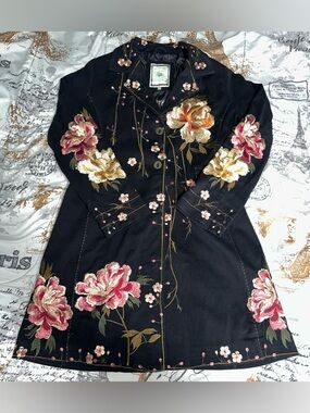 NEW Women’s Paparazzi by Biz Black Artwear Jacket Size M Floral Embroidered Coat